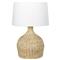 Campagna Coastal Beach White Linen Shade Natural Rattan Table Lamp|Kathy Kuo Home