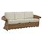 Cielo Coastal Beige Sunbrella Brown Woven Wicker Scalloped Outdoor Sofa - 88&quot;|Kathy Kuo Home