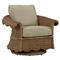 Cielo Coastal Sand Sunbrella Wicker Scalloped Outdoor Swivel Glider Chair|Kathy Kuo Home