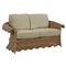 Cielo Coastal Sand Sunbrella Wicker Scalloped Outdoor Loveseat - 63&quot;|Kathy Kuo Home