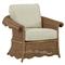 Cielo Coastal Beige Sunbrella Brown Woven Wicker Scalloped Outdoor Lounge Chair|Kathy Kuo Home