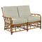 Myrah Coastal Beach Beige Sunbrella Brown Aluminum Outdoor Loveseat - 55&quot;|Kathy Kuo Home