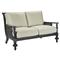 Hermine French Country Beige Sunbrella Black Aluminum Outdoor Loveseat - 60&quot;|Kathy Kuo Home