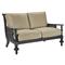 Hermine French Country Sand Sunbrella Black Aluminum Outdoor Loveseat - 60&quot;|Kathy Kuo Home