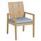 Blue Sunbrella Ashland Natural Teak Outdoor Dining Arm Chair|Kathy Kuo Home