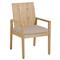 Beige Sunbrella Ashland Natural Teak Outdoor Dining Arm Chair|Kathy Kuo Home