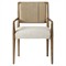 Ronan Coastal Beige Performance Woven Rush Brown Oak Wood Dining Arm Chair|Kathy Kuo Home