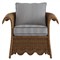 Cielo Coastal Navy Stripe Sunbrella Brown Woven Wicker Scalloped Outdoor Lounge Chair|Kathy Kuo Home
