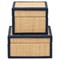 Pigeon and Poodle Hanford Coastal Natural Raffia Navy Blue Leather Trim Decorative Box - Set of 2|Kathy Kuo Home