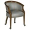 Cattleya Updated Traditional Grey Vinyl Brown Wood Game Chair|Kathy Kuo Home