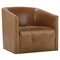Zevanna Updated Traditional Caramel Brown Leather Barrel Swivel Chair|Kathy Kuo Home