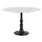 Hervey French White Marble Dark Grey Iron Pedestal Dining Table - 48&quot;|Kathy Kuo Home