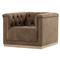 Emmy Rustic Lodge Dark Brown Leather Tufted Nailhead Trim Swivel Club Chair|Kathy Kuo Home