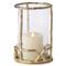 Enzo Coastal Beach Gold Metal Bamboo and Seeded Glass Hurricane - Small|Kathy Kuo Home