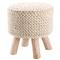 Westport Modern Round Beige Wool Upholstered Brown Wood Stool|Kathy Kuo Home