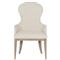 Sarabeth French Beige Upholstered Sandstone Brown Wood Rounded Dining Arm Chair|Kathy Kuo Home