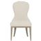 Sarabeth French Beige Upholstered Sandstone Brown Wood Rounded Dining Side Chair|Kathy Kuo Home