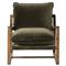 Ailyn Rustic Lodge Green Upholstered Brown Wood Occasional Arm Chair|Kathy Kuo Home