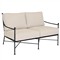 Aurore French Beige Cushion Metal Outdoor Loveseat|Kathy Kuo Home