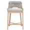 Theodore Coastal Beach Woven Grey Upholstered Brown Mahogany Frame Counter Stool|Kathy Kuo Home