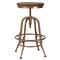 Charlie Industrial Loft Reclaimed Round Pine Seat Brass Counter Stool|Kathy Kuo Home