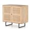 Emilie Light Brown Mango Wood Woven Cane Black Iron 2 Door Media Cabinet - 35&quot;W|Kathy Kuo Home