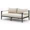 Cheryl Rustic Lodge Beige Upholstered Black Aluminum Outdoor Sofa - Small - 63&quot;W|Kathy Kuo Home