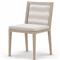 Cheryl Modern Light Grey Cushion Woven Natural Teak Wood Outdoor Dining Side Chair|Kathy Kuo Home