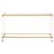 Rowan Modern Classic Glass Top Clear Acrylic Gold Metal Frame Console Table|Kathy Kuo Home