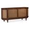 Daphne Mid Century Dark Acacia Wood Woven Cane Rattan 4 Door Media Cabinet - 68&quot;W|Kathy Kuo Home
