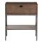 Theodore Industrial Loft Brown Wood Grey Iron Leather Pulls 1 Drawer Nightstand|Kathy Kuo Home