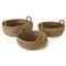 Zuri Coastal Beach Brown Woven Rattan Shallow Baskets - Set of 3|Kathy Kuo Home