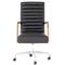 Sonn Mid Century Black Upholstered Leather Brown Wood Silver Steel Tufted Office Chair|Kathy Kuo Home