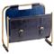 Paul Modern Gold Iron Blue Leather Magazine Rack|Kathy Kuo Home