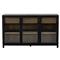 Clarence Rustic Lodge Matte Black Oak Wood Clear Glass 3 Door Sideboard|Kathy Kuo Home