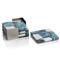 Zoey Modern Classic Blue Agate Stone 4 Piece Coasters with Steel Tray|Kathy Kuo Home