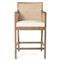 Annette Coastal Beach White Performance Natural Woven Cane Brown Wood Arm Counter Stool|Kathy Kuo Home