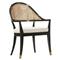 Leona Mid Century Modern Ebony Black Walnut Cane Backing Brass Trim Arm Chair