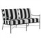 Aurore White Black Stripe Cabana Cushion Metal Outdoor Loveseat|Kathy Kuo Home