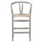 Wanda Mid Century Modern Grey Teak Woven Wicker Seat Wishbone Outdoor Counter Stool|Kathy Kuo Home
