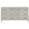 Morand Modern Grey Faux Shagreen Antique Brass Metal 6 Drawer Dresser|Kathy Kuo Home