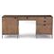 Theodore Industrial Loft Brown Wood Black Leather Pull Office Desk|Kathy Kuo Home