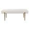 Orion Hollywood Antique Brass Frame White Faux Shearling Tufted Bench|Kathy Kuo Home