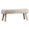 Radda Rustic Lodge White Upholstered Wool Brown Wood Bench|Kathy Kuo Home