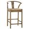 Zhuri Coastal Beach Dark Brown Oak Wood Frame Woven Seat Wishbone Counter Stool|Kathy Kuo Home