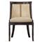 Aspyn Coastal Brown Upholstered Cane Back Black Mahogany Wood Wingback Side Chair|Kathy Kuo Home