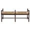 Meilani Coastal Brown Woven Seat Black Mahogany Wood Frame Long Entryway Bench|Kathy Kuo Home