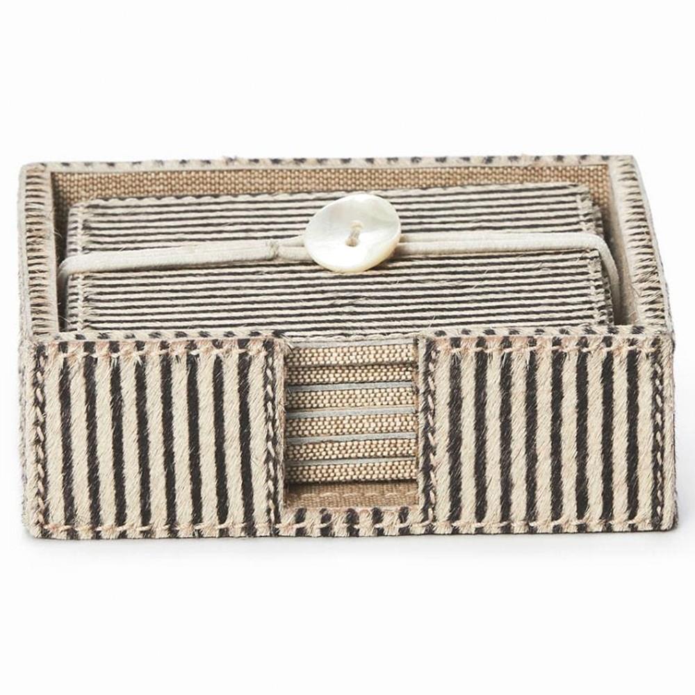 Bandar Rustic Lodge Brown Hair on Hide Striped Coaster - Set of 6|
