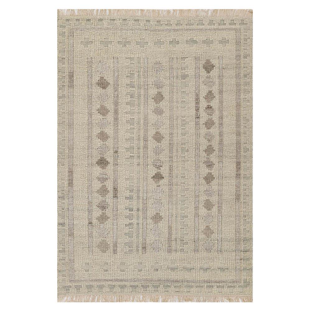 Teo Coastal Beach Cream Wool Geometric Patterned Rug - 3'6"x5'6"|