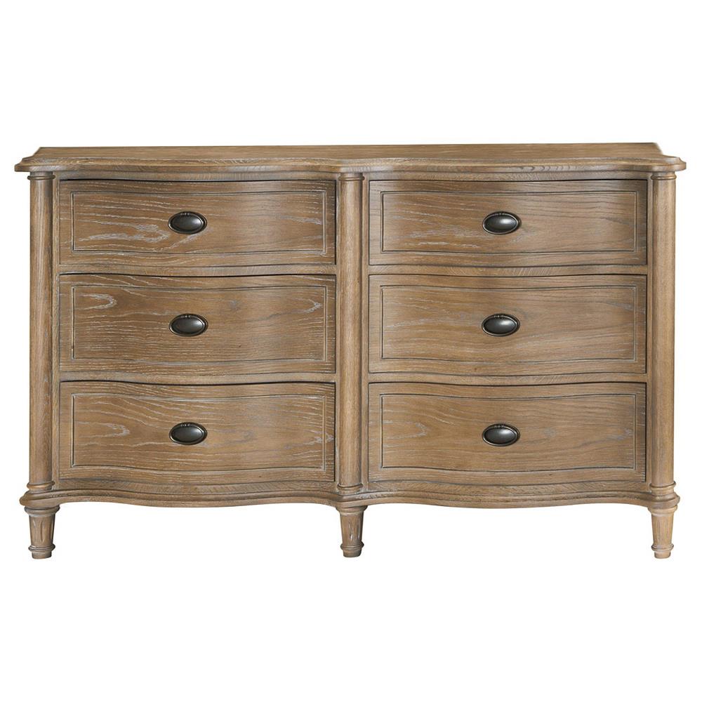 Katrina French Country Brown Wood 6 Drawer Double Dresser|